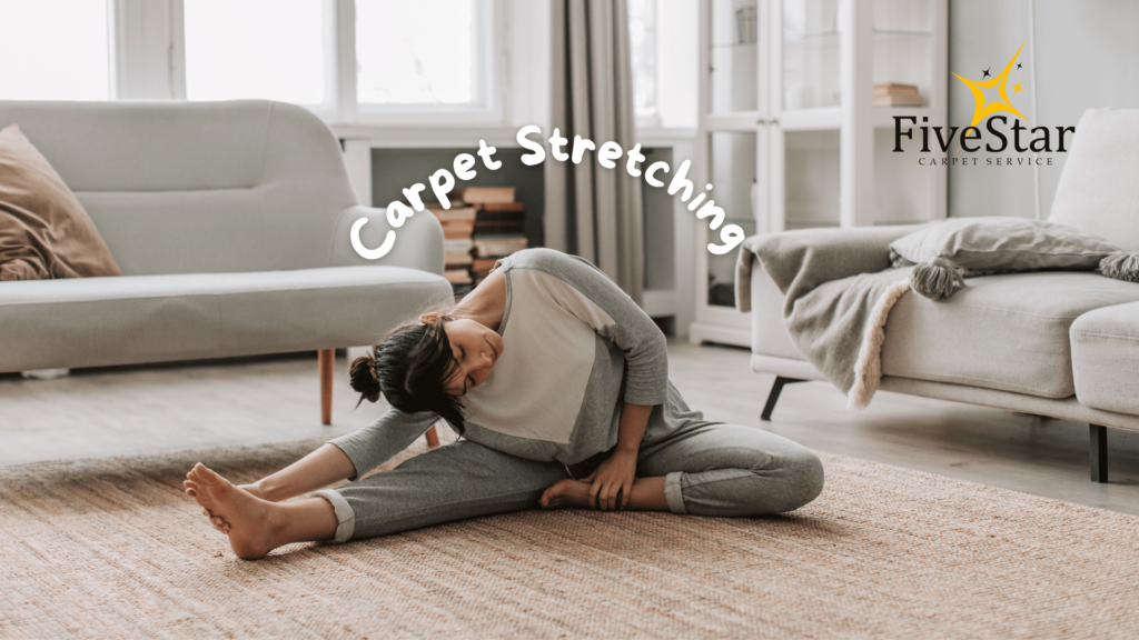7 Signs Your Carpet Needs Repair | Carpet Stretching Near Me Woman relaxing on a smooth, wrinkle-free carpet with her dog in a bright living room